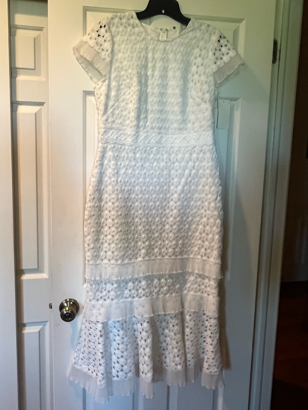 Shoshanna White Lace Midi Dress - Women's Elegant Crochet Detail
